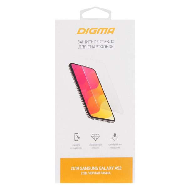 Защитное стекло для сотового телефона Digma 2.5D черный для Samsung Galaxy A52 2.5D (DGG2SAA52A) для Samsung Galaxy A52